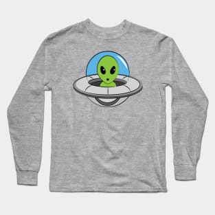 Cute, little alien flying his ship. Long Sleeve T-Shirt